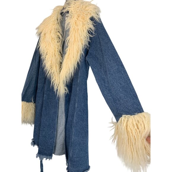 Rare New L Show Me Your Mumu Penny Lane Faux Fur Denim Coat RL10649 - Picture 6 of 14
